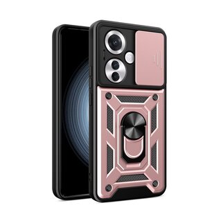 Oppo Reno 11F Hoesje, MobyDefend Pantsercase Met Draaibare Ring, Rosé