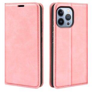 iPhone 14 Pro Max Hoesje - Luxe Wallet Bookcase (Magnetische Sluiting) - Roze