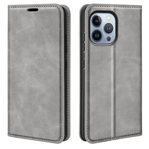 iPhone 14 Pro Hoesje - Luxe Wallet Bookcase (Magnetische Sluiting) - Grijs