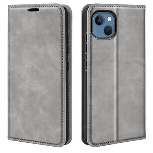 iPhone 14 Hoesje - Luxe Wallet Bookcase (Magnetische Sluiting) - Grijs