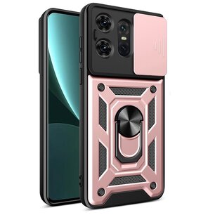 Motorola Edge 50 Pro Hoesje - MobyDefend Pantsercase Met Draaibare Ring - Rosé