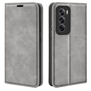 Oppo Reno12 Hoesje - Luxe Wallet Bookcase (Magnetische Sluiting) - Grijs