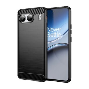 OnePlus Nord 4 Hoesje - MobyDefend TPU Backcover - Geborstelde Metaal & Carbon-Look - Zwart