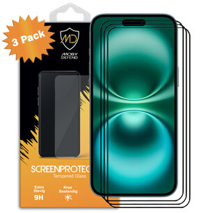 3-Pack iPhone 16 Plus Screenprotectors - MobyDefend Screensavers Met Zwarte Randen - Gehard Glas 