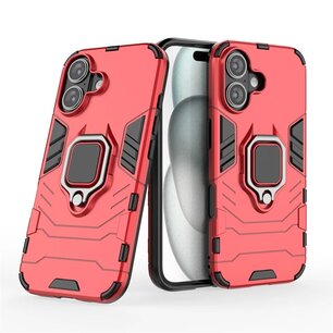 iPhone 16 Plus Hoesje - MobyDefend Dubbelgelaagde Pantsercase Met Standaard - Rood