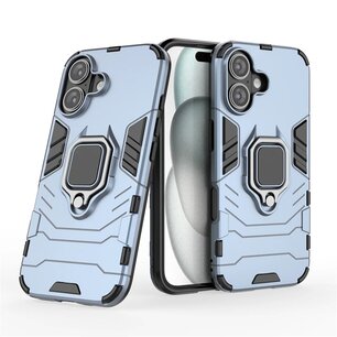 iPhone 16 Plus Hoesje - MobyDefend Dubbelgelaagde Pantsercase Met Standaard - Blauw