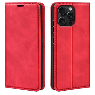 iPhone 16 Pro Hoesje - Luxe Wallet Bookcase (Magnetische Sluiting) - Rood