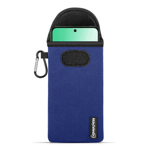 Hoesje voor Oppo Reno12 F - MobyDefend Neopreen Pouch Met Karabijnhaak - Insteekhoesje - Riemlus Hoesje - Blauw