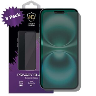 3-Pack MobyDefend iPhone 16 Plus Screenprotectors - HD Privacy Glass Screensavers