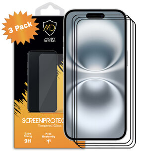 3-Pack iPhone 16 Screenprotectors - MobyDefend Screensavers Met Zwarte Randen - Gehard Glas 