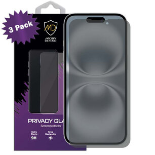 3-Pack MobyDefend iPhone 16 Screenprotectors - HD Privacy Glass Screensavers