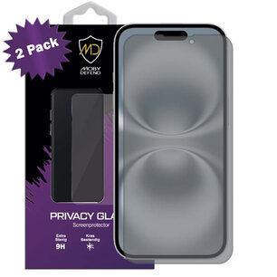 2-Pack MobyDefend iPhone 16 Screenprotectors - Matte Privacy Glass Screensavers