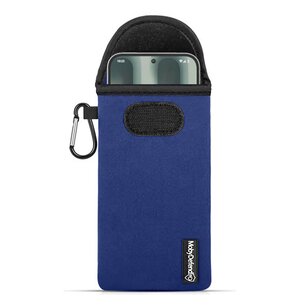 Hoesje voor Nothing Phone (2a) Plus - MobyDefend Neopreen Pouch Met Karabijnhaak - Insteekhoesje - Riemlus Hoesje - Blauw