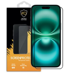 iPhone 16 Plus Screenprotector - MobyDefend Screensaver Met Zwarte Randen - Gehard Glas 