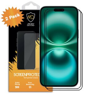 2-Pack iPhone 16 Plus Screenprotectors - MobyDefend Screensavers Met Zwarte Randen - Gehard Glas 