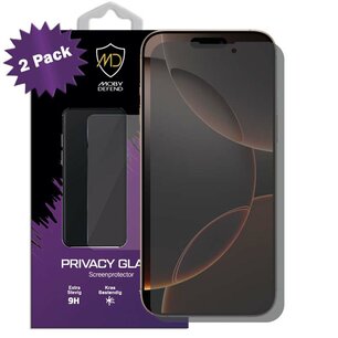 2-Pack MobyDefend iPhone 16 Pro Max Screenprotectors - HD Privacy Glass Screensavers