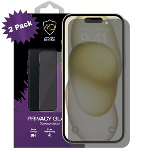 2-Pack MobyDefend iPhone 15 Screenprotectors - HD Privacy Glass Screensavers