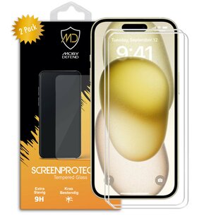 2-Pack iPhone 15 Plus Screenprotectors - MobyDefend Case-Friendly Screensavers - Gehard Glas