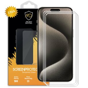 3-Pack iPhone 15 Pro Screenprotectors - MobyDefend Case-Friendly Screensavers - Gehard Glas