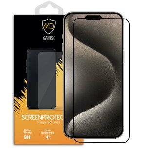 iPhone 15 Pro Screenprotector - MobyDefend Screensaver Met Zwarte Randen - Gehard Glas 