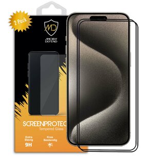 2-Pack iPhone 15 Pro Screenprotectors - MobyDefend Screensavers Met Zwarte Randen - Gehard Glas