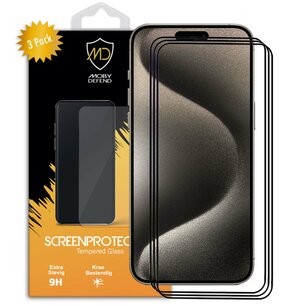 3-Pack iPhone 15 Pro Screenprotectors - MobyDefend Screensavers Met Zwarte Randen - Gehard Glas 