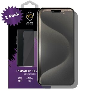 2-Pack MobyDefend iPhone 15 Pro Screenprotectors - HD Privacy Glass Screensavers