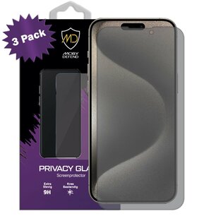 3-Pack MobyDefend iPhone 15 Pro Screenprotectors - Matte Privacy Glass Screensavers