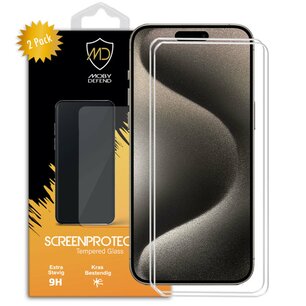 2-Pack iPhone 15 Pro Max Screenprotectors - MobyDefend Case-Friendly Screensavers - Gehard Glas