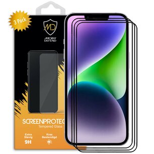 3-Pack iPhone 14 Screenprotectors - MobyDefend Screensavers Met Zwarte Randen - Gehard Glas 