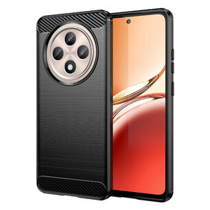 Oppo Reno12 F Hoesje - MobyDefend TPU Backcover - Geborstelde Metaal & Carbon-Look - Zwart