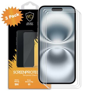 3-Pack iPhone 16 Screenprotectors MobyDefend Case-Friendly Screensavers - Gehard Glas