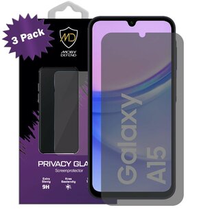 3-Pack MobyDefend Samsung Galaxy A15 Screenprotectors - HD Privacy Glass Screensavers