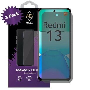 3-Pack MobyDefend Xiaomi Redmi 13 4G Screenprotectors - HD Privacy Glass Screensavers