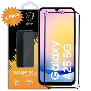 2-Pack Samsung Galaxy A25 Screenprotectors - MobyDefend Screensavers Met Zwarte Randen - Gehard Glas