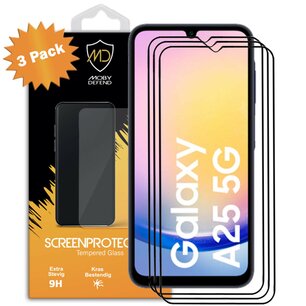 3-Pack Samsung Galaxy A25 Screenprotectors - MobyDefend Screensavers Met Zwarte Randen - Gehard Glas