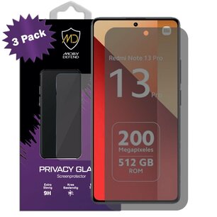 3-Pack MobyDefend Xiaomi Redmi Note 13 Pro 4G Screenprotectors - HD Privacy Glass Screensavers