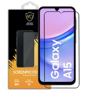 Samsung Galaxy A15 Screenprotector - MobyDefend Screensaver Met Zwarte Randen - Gehard Glas