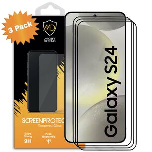 3-Pack Samsung Galaxy S24 Screenprotectors - MobyDefend Screensavers Met Zwarte Randen - Gehard Glas 