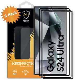 3-Pack Samsung Galaxy S24 Ultra Screenprotectors - MobyDefend Screensavers Met Zwarte Randen - Gehard Glas 