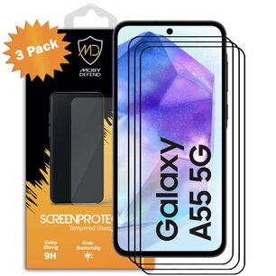 3-Pack Samsung Galaxy A55 Screenprotectors - MobyDefend Screensavers Met Zwarte Randen - Gehard Glas 