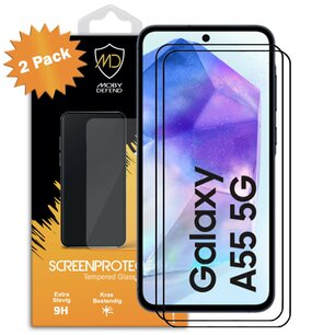 2-Pack Samsung Galaxy A55 Screenprotectors - MobyDefend Screensavers Met Zwarte Randen - Gehard Glas 