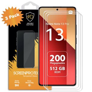 3-Pack Xiaomi Redmi Note 13 Pro 4G Screenprotectors - MobyDefend Case-Friendly Screensavers - Gehard Glas