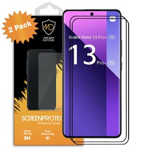 2-Pack Xiaomi Redmi Note 13 Pro Plus Screenprotectors - MobyDefend Screensavers Met Zwarte Randen - Gehard Glas