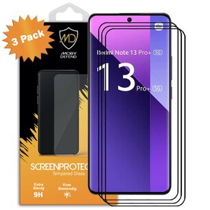 3-Pack Xiaomi Redmi Note 13 Pro Plus Screenprotectors - MobyDefend Screensavers Met Zwarte Randen - Gehard Glas