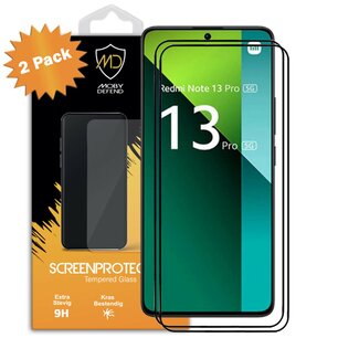 2-Pack Xiaomi Redmi Note 13 Pro 5G Screenprotectors - MobyDefend Screensavers Met Zwarte Randen - Gehard Glas