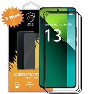 3-Pack Xiaomi Redmi Note 13 Pro 5G Screenprotectors - MobyDefend Screensavers Met Zwarte Randen - Gehard Glas