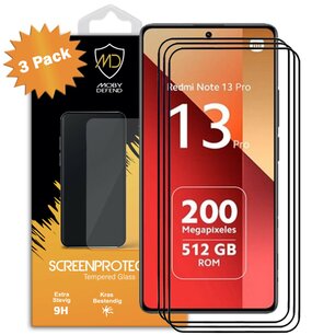 3-Pack Xiaomi Redmi Note 13 Pro 4G Screenprotectors - MobyDefend Screensavers Met Zwarte Randen - Gehard Glas