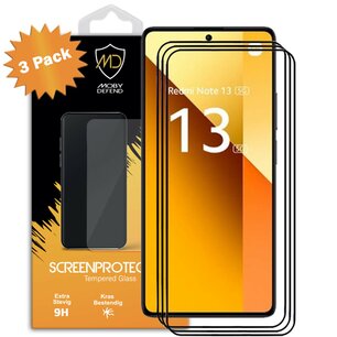 3-Pack Xiaomi Redmi Note 13 5G Screenprotectors - MobyDefend Screensavers Met Zwarte Randen - Gehard Glas