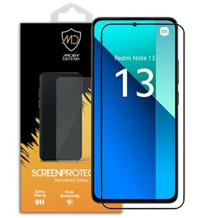 Xiaomi Redmi Note 13 4G Screenprotector - MobyDefend Screensaver Met Zwarte Randen - Gehard Glas